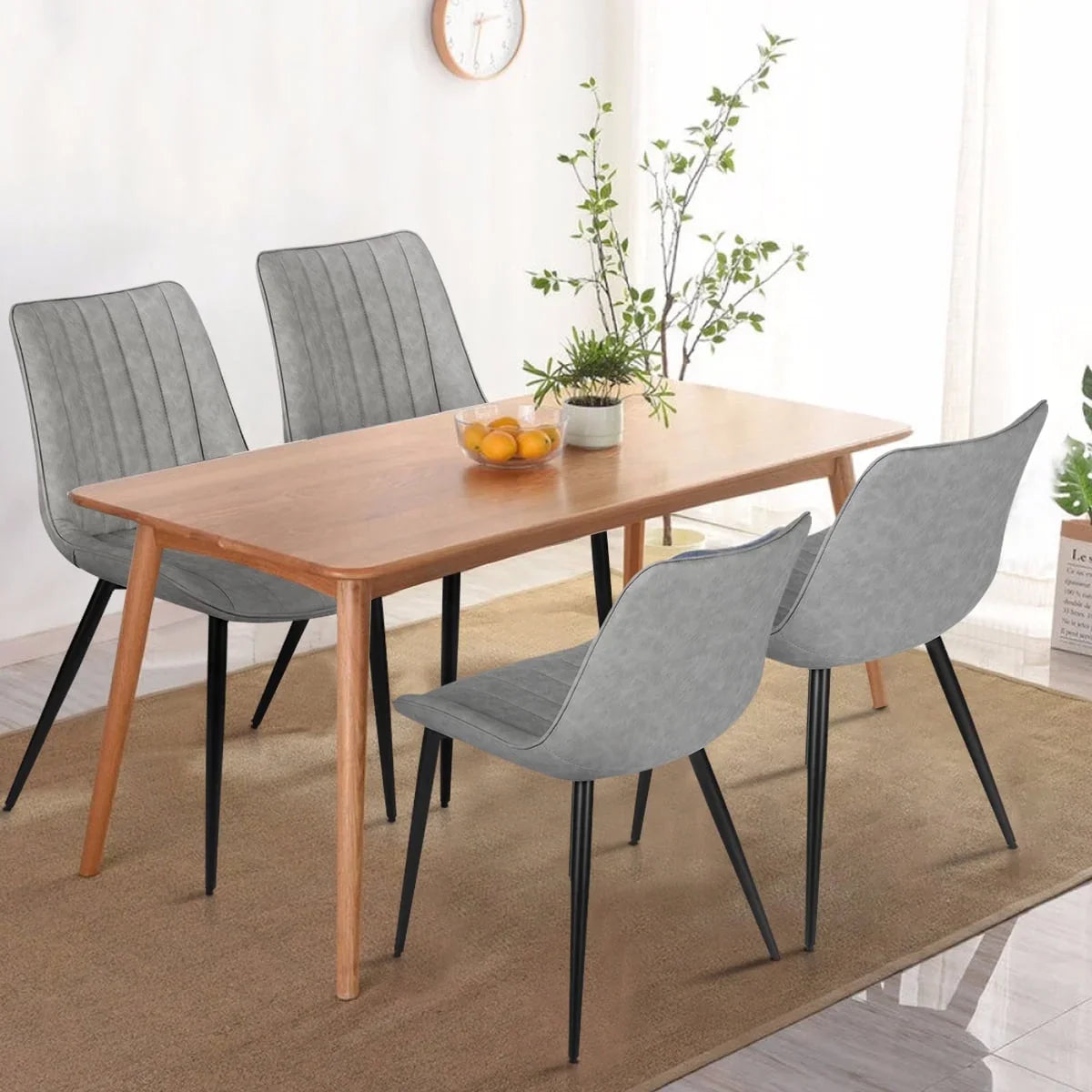 Homhum Mid Century Modern Dining Chairs Set of 4, Leather Upholstered Dining Chairs, Gray