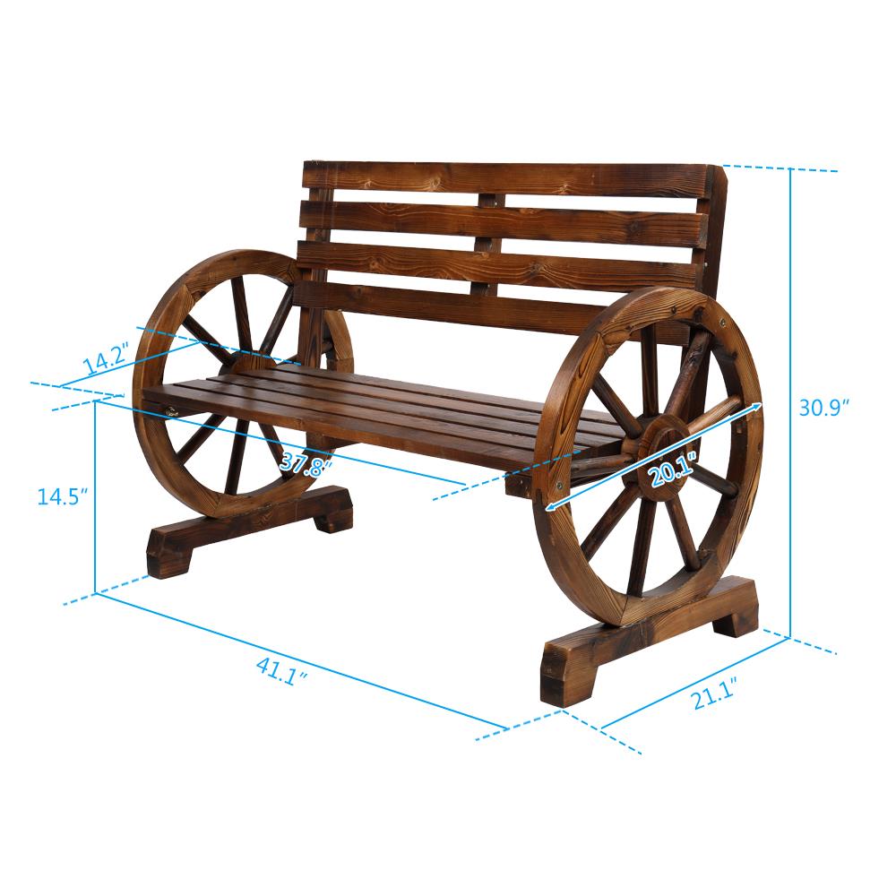 Zimtown Wooden Wagon Wheel Bench, 41" 2-Person Slatted Seat, Outdoor Patio Furniture, 550lbs High Capacity, Weather Resistance, Wood Garden Bench