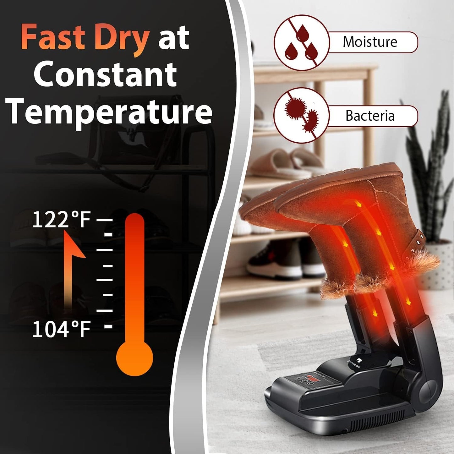 BAOKALER Boot Dryer Shoe Dryer, Glove Dryer & Boot Warmer with Heat Blower, Portable Adjustable Rack and Timer, Folding Design & Quick Drying for Shoes, Gloves, Hats, Socks, Ski Boots, Smart Panel