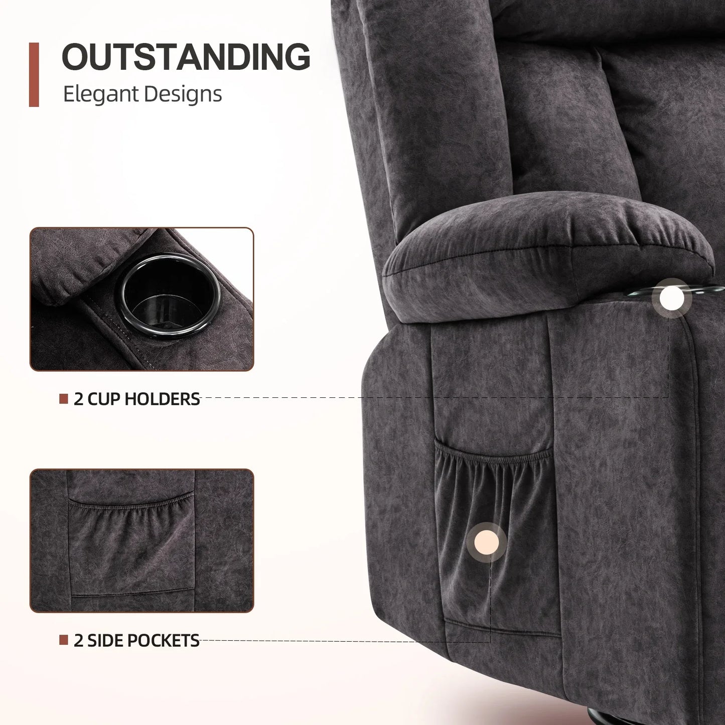 Comhoma Massage Recliner Chair 37.48" Wide 360° Swiveling Sofa Heated Massage Rocker, Gray