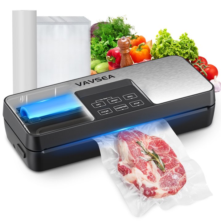 VAVSEA Vacuum Sealer Machine,85kPa Food Vacuum Sealer with Bag Roll Storage Space,8 in 1 Food Vacuum Machine with 10 Vacuum Bags 1 Bag Roll for Sous Vide and Food Storage