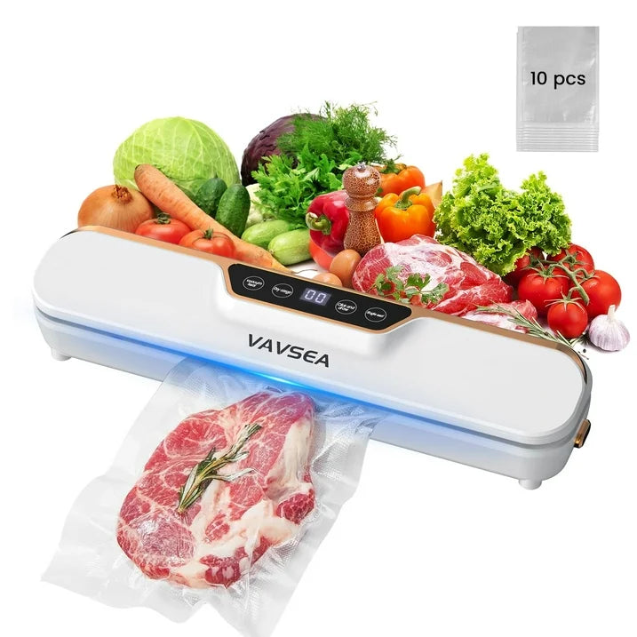 VAVSEA Vacuum Sealer, 62Kpa Food Sealer Machines with 4 Modes, Dry/Draw/Seal/Vac and 10Pcs Bags Starter Kit for Dry Moist Food Storage Sous Vide for Kitchen