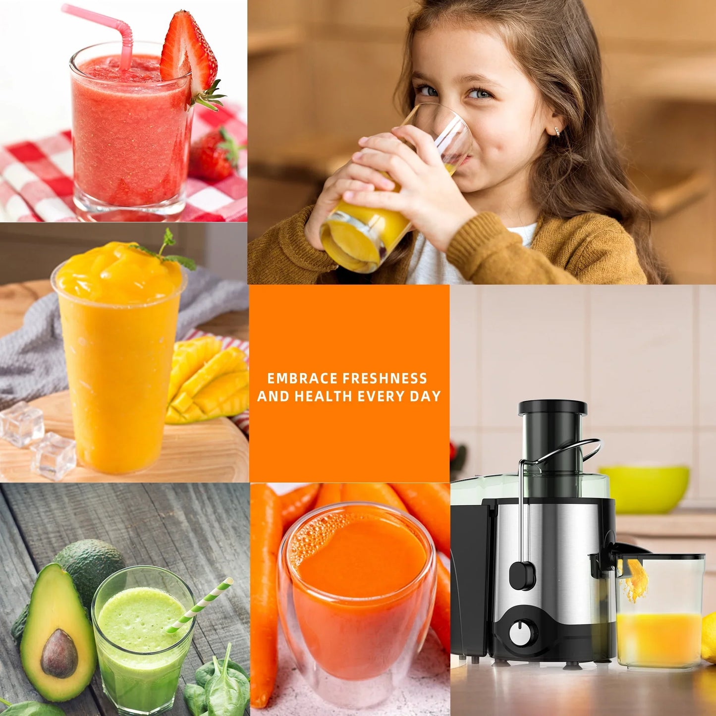 VAVSEA Juicer Machine 600W, Juice Extractor, Anti Drip Press Centrifugal Juicer with Big Mouth 3 Feed Chute for Whole Fruit Vegetable, BPA Free, Easy to Clean