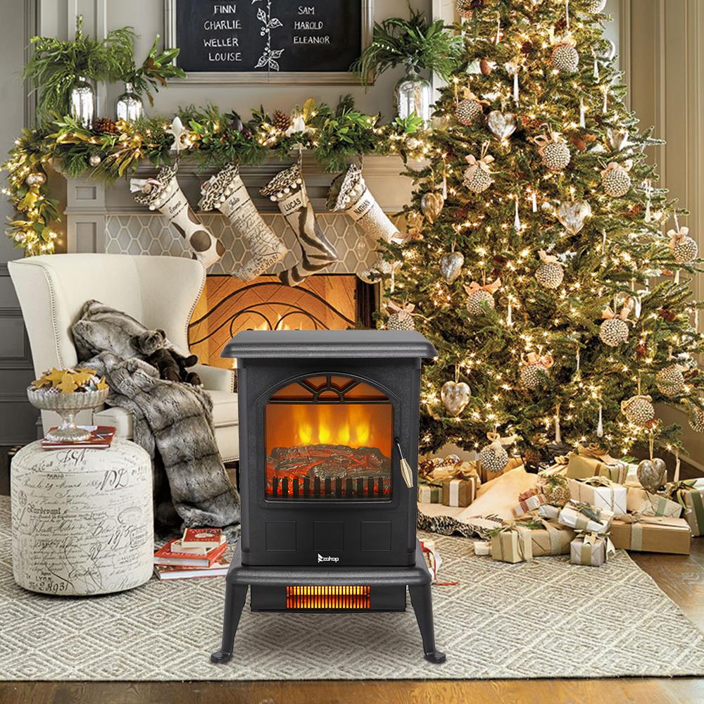 Zimtown 1000W/1500W Electric Fireplace Wood Stove Heater Portable Freestanding Heater
