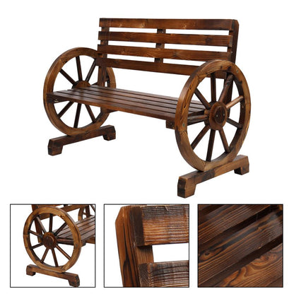 Zimtown Wooden Wagon Wheel Bench, 41" 2-Person Slatted Seat, Outdoor Patio Furniture, 550lbs High Capacity, Weather Resistance, Wood Garden Bench