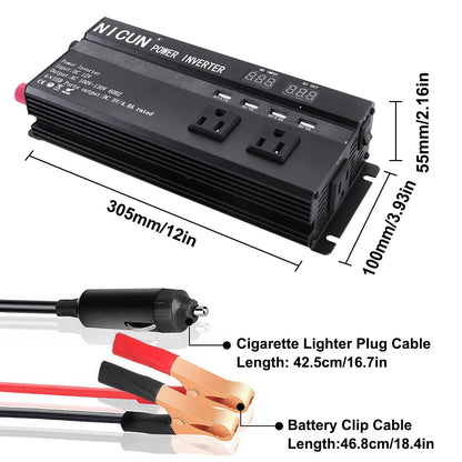 6000W Car Power Inverter DC 12V To 110V AC Pure Sine Wave Solar Converter LCD