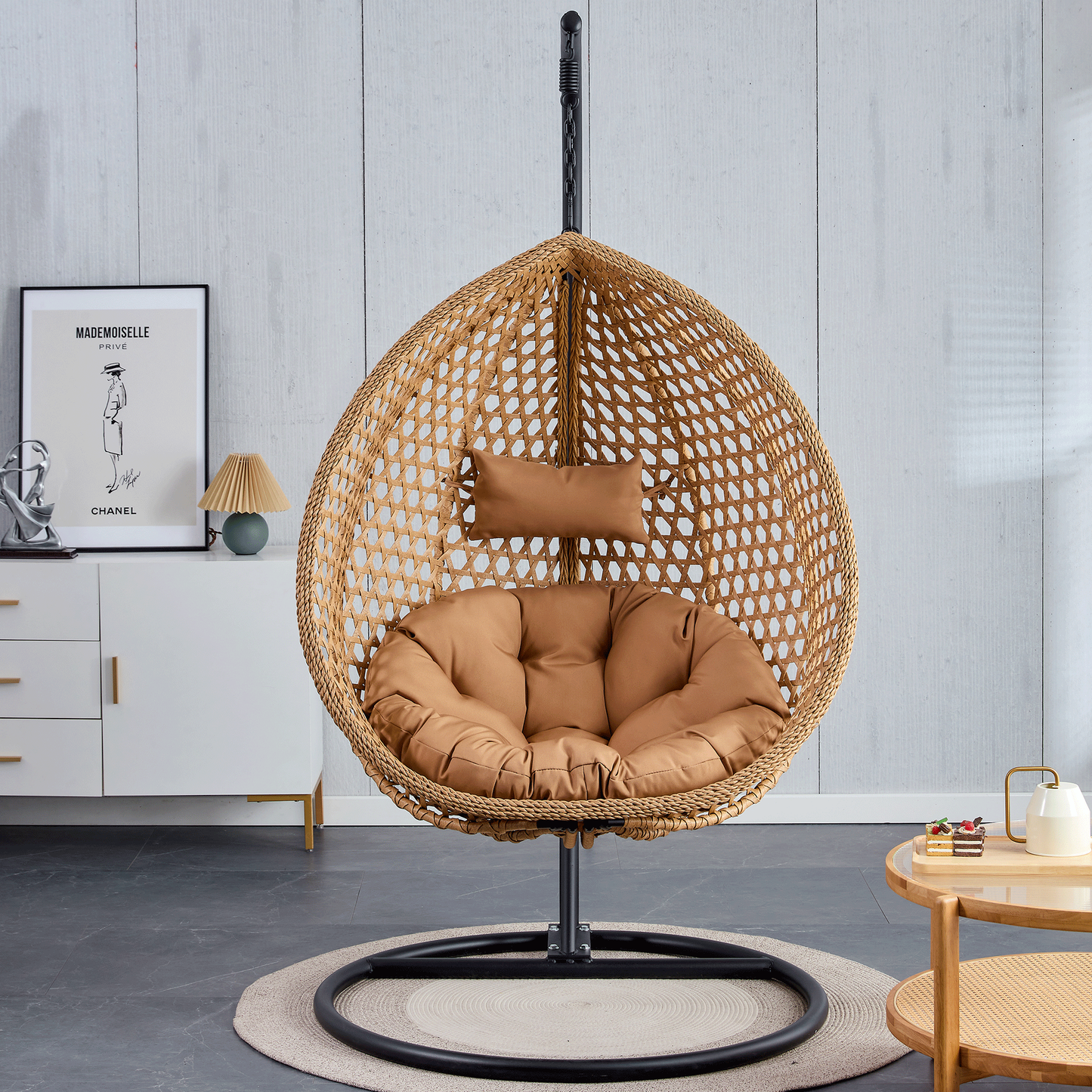Sumdeal Hammock Chair Egg Swing Chair with Soft Cushions, UV-Resistant, 300lbs Load Capacity, Perfect for Patio, Garden, and Living Room Spaces,Yellow,SW010