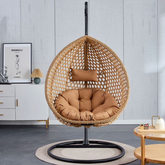 Sumdeal Hammock Chair Egg Swing Chair with Soft Cushions, UV-Resistant, 300lbs Load Capacity, Perfect for Patio, Garden, and Living Room Spaces,Yellow,SW010