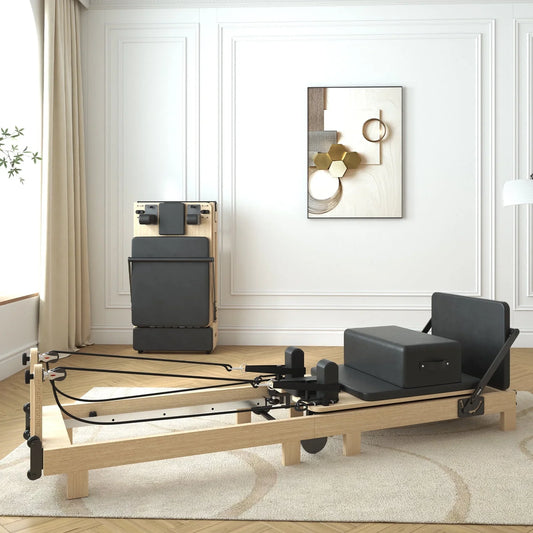 Syedee Pilates Reformer Machine, Wood Pilates Machine Bed Yoga Exercise Strength Training Equipment for Home Workout