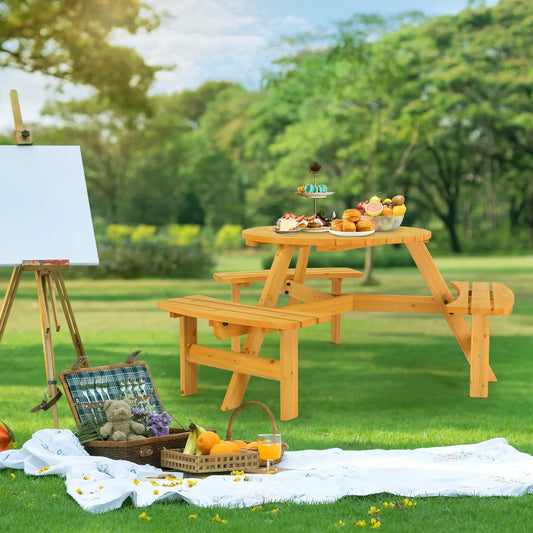 Ktaxon Outdoor Picnic Table Set for 6 Person, Wooden Table Set for Garden, Lawn, Deck, Park, Wooden Table and Bench for Picnic, Gathering