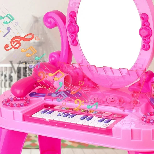 JUGAAD LIFE Toddler Vanity Makeup Table Set with Adjustable Mirror and Chair, Pretend Play Kids Princess Toys with Lights And Sounds, Gifts for Little Girls Toys Ages 3-6 Year Old