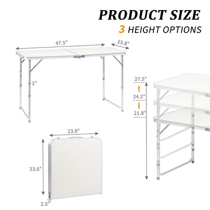 4Ft Portable Camping Multipurpose Folding Table White