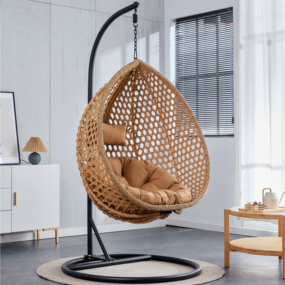 Sumdeal Hammock Chair Egg Swing Chair with Soft Cushions, UV-Resistant, 300lbs Load Capacity, Perfect for Patio, Garden, and Living Room Spaces,Yellow,SW010