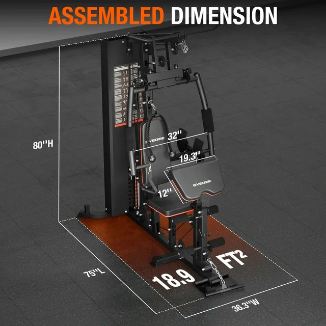 Syedee Home Gym Station, Workout Station with 150LBS Weight Stack, Home Gym Equipment for All Body Training.