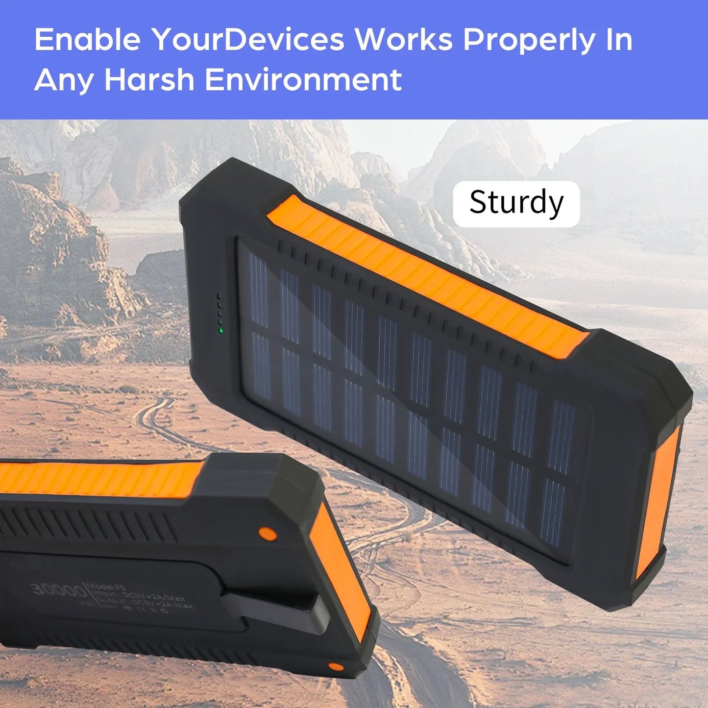 Baokaler 30000mAh Solar Charger for Cell Phone iPhone, Portable Solar Power Bank, 2 LED Light Flashlight