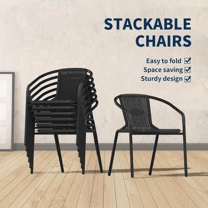 ELPOSUN Outdoor Dining Chairs Set of 4, Wicker Patio Chairs with Metal Frame, Rattan Indoor-Outdoor Chairs for Bistro, Deck, Backyard, Porch, Restaurant Stack Chair 4 Pack （Black）