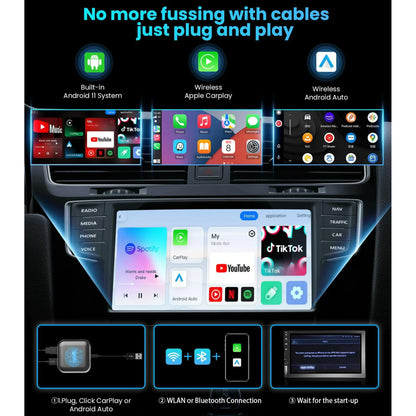 TIMEKNOW Wireless Carplay Adapter Magic Box with Netflix YouTube Tiktok, Upgrade LED Wireless Android Auto Adapter HDMI Dongle for Phone to Miracast/Stream Media to Car/TV, for OEM Wired CarPlay Car