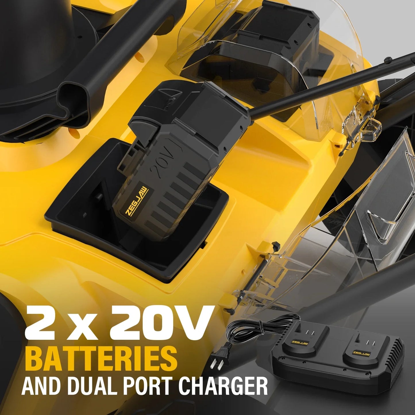 ZEGJAW 40V 20-Inch Snow Blower Cordless, Electric Snow Blower with Brushless Motor, Dual LED Light, 2x4.0 Ah Batteries and Dual Charger for Walkways and Driveways