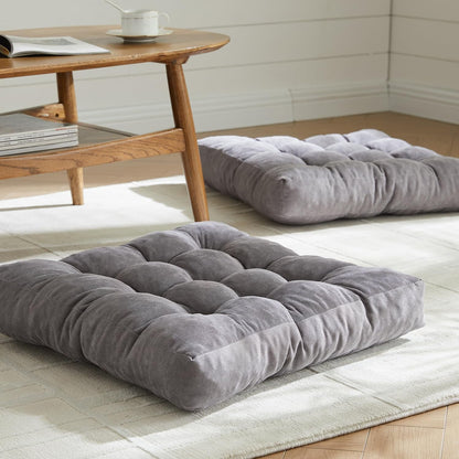 Large Floor Pillow 22x22Inch, Meditation Square Pillows Seating for Adults, Tufted Corduroy Floor Cushion for Living Room Tatami, Grey