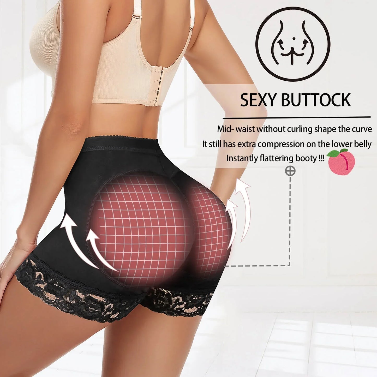 VASLANDA Womens Butt Lifter Padded Lace Panties Seamless Hip Enahncer Body Shaper Boyshort Underwear 2 Pack
