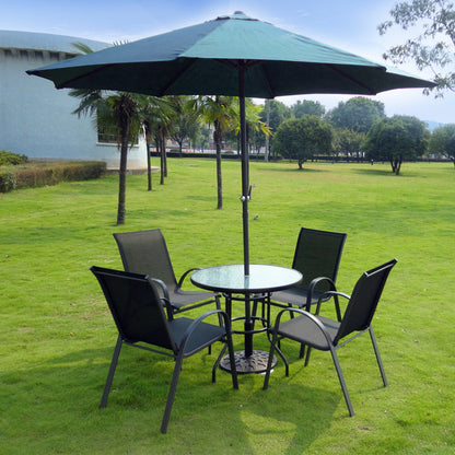 31.5 In Outdoor Glass Table, Patio Round Table, Dining Table with Tempered Glass Tabletop for Indoor, Steel Frame for Yard Lawn Porch Balcony