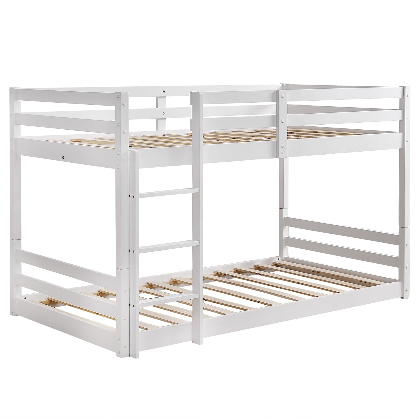 Zimtown Bunk Bed Twin Over Twin,Kids Low Floor Bunk Bed with Guard Rails for Children Boys Girls Dormitory Bedroom,No Box Spring Needed,White
