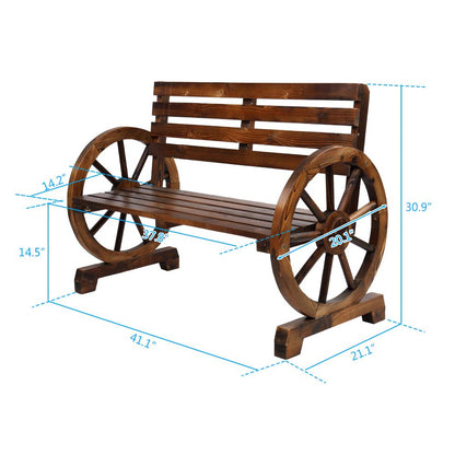 Zimtown Wooden Wagon Wheel Bench, 41" 2-Person Slatted Seat, Outdoor Patio Furniture, 550lbs High Capacity, Weather Resistance, Wood Garden Bench