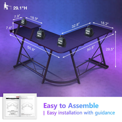 JOZ 51" L Shaped Gaming Desk Corner Computer Desk, Home Office Desks Writing Workstation with Large Monitor Stand, Black