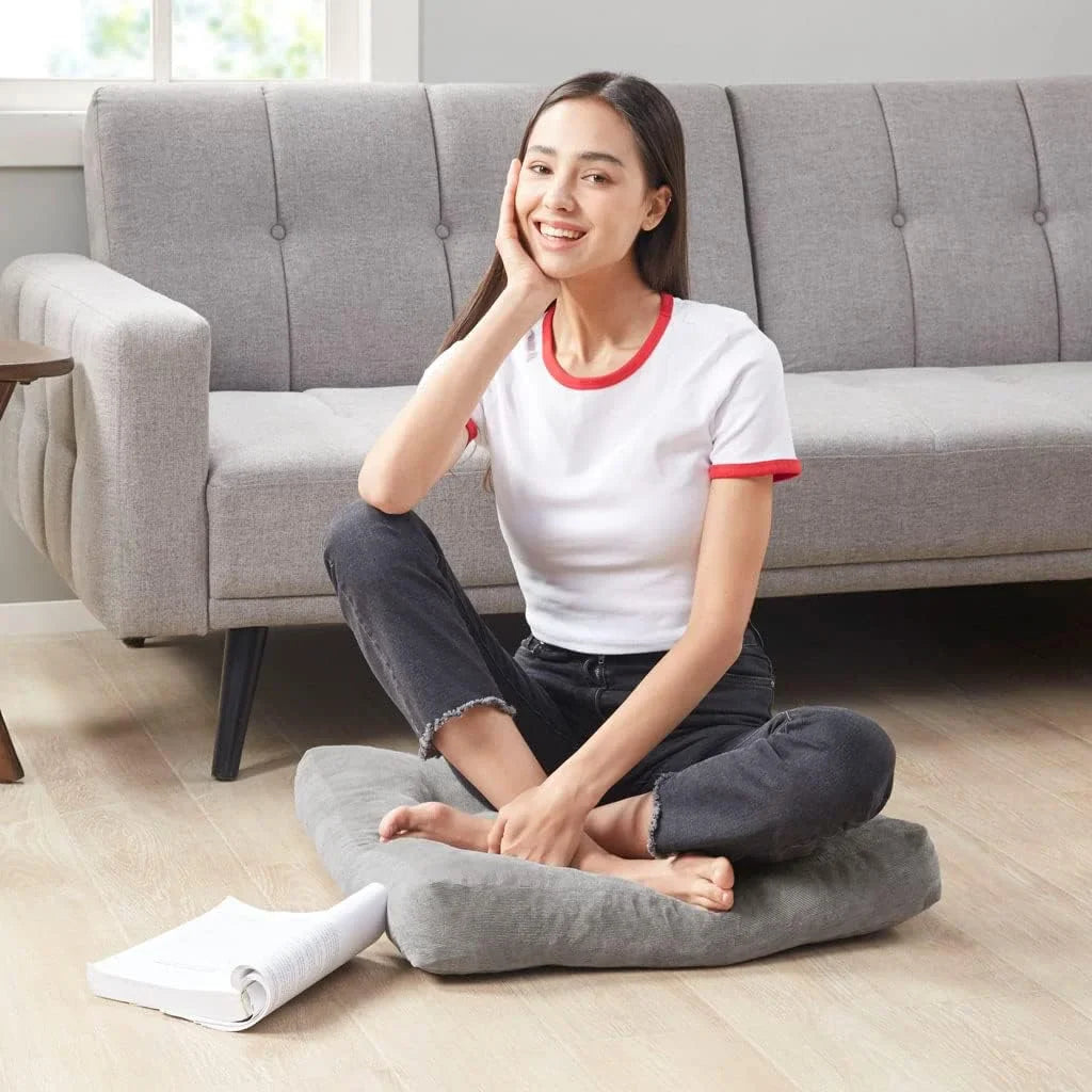 Large Floor Pillow 22x22Inch, Meditation Square Pillows Seating for Adults, Tufted Corduroy Floor Cushion for Living Room Tatami, Grey
