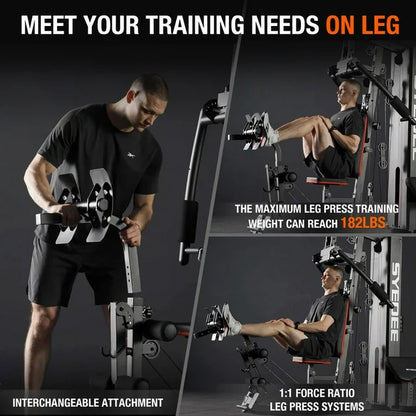 Syedee Home Gym Station, Workout Station with 150LBS Weight Stack, Home Gym Equipment for All Body Training.
