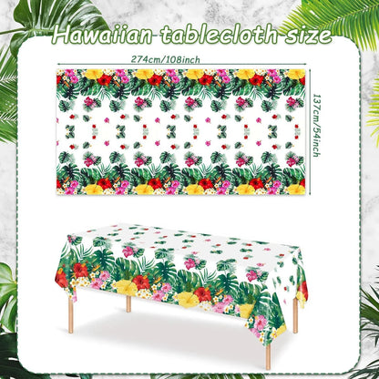 133Pcs Hawaiian Luau Party Supplies Tropical Dinnerware Set Serves 16, Aloha Plates Napkins Cups Tablecloth Knives Forks Spoons for Birthday Luau Party Decorations