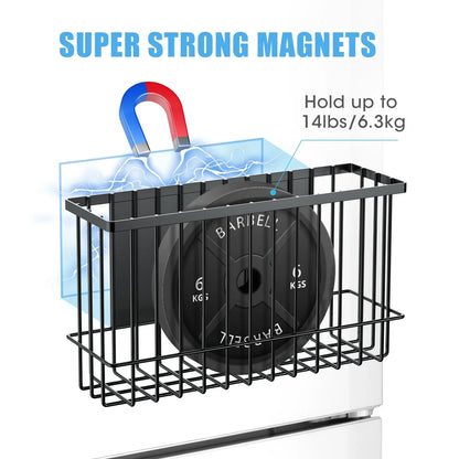 NiHome Magnetic Metal Basket Organizers 2PCS Medium & Small, Versatile Storage for Kitchen & Office Holds Up to 14 lbs, Easy Attach to Refrigerator or Any Magnetic Surface, Space-Saving Design(Black)