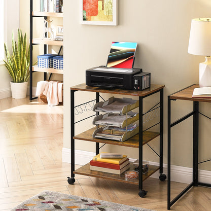 JOZ 3-Tier Kitchen Utility Serving Cart, Multifunction Microwave Oven Stand, Baker's Rack with Storage Shelf and 10 Hooks, Black