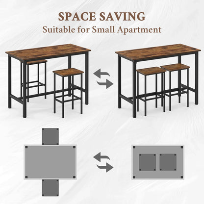 JOZ 3-Piece Kitchen Height Dining Table Set, Bar Table with 2 Stools, Rustic Brown and Black
