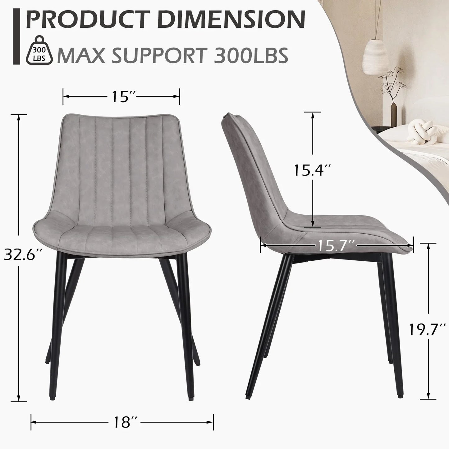 Homhum Mid Century Modern Dining Chairs Set of 4, Leather Upholstered Dining Chairs, Gray