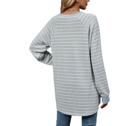SHIBEVER Womens long sleeve tops Stripe plus size sweater pullover Shirts Casual Oversized Blouse Tunic with Pocket