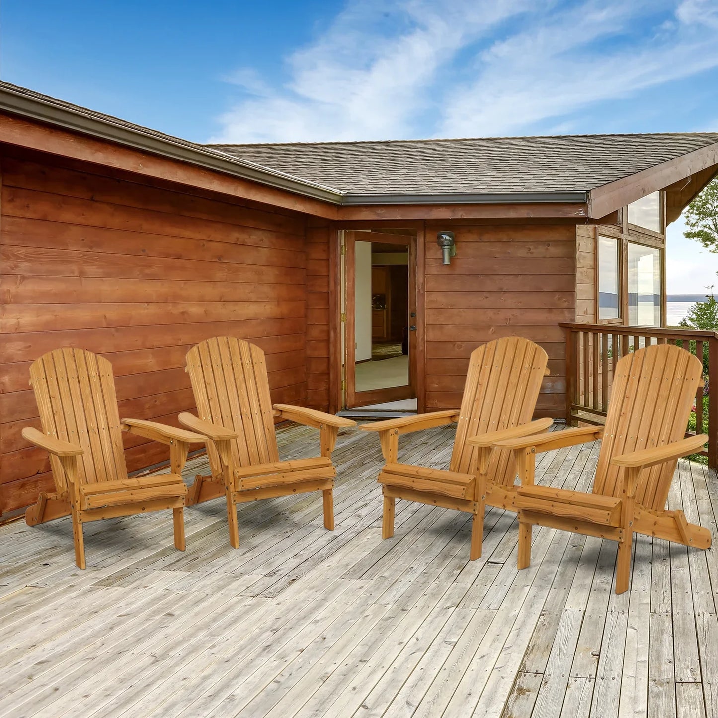 Ktaxon Folding Wooden Adirondack Chair Folding Wood Accent Wood Single Chair for Outdoor and Indoor, Wood Lounge Chair, Natural Color
