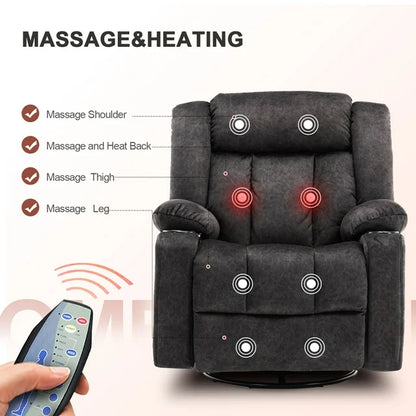 Comhoma Massage Recliner Chair 37.48" Wide 360° Swiveling Sofa Heated Massage Rocker, Gray