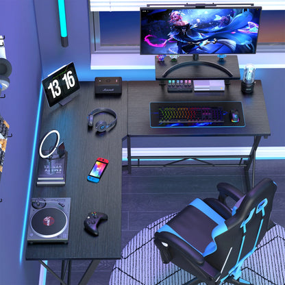 JOZ 51" L Shaped Gaming Desk Corner Computer Desk, Home Office Desks Writing Workstation with Large Monitor Stand, Black