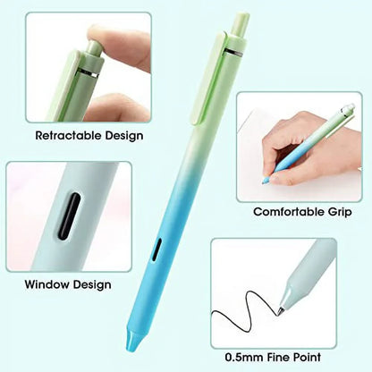 WRITECH Retractable Gel Ink Pens: 8ct Black 0.5mm Fine Point Tip Pen Comfort Grip Smooth Writing with Aesthetic Gradient Color Barrel for Journaling Note Taking Sketching No Bleed & Smear