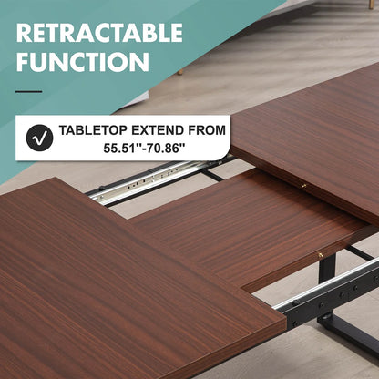 Homhum Extendable 70.86-Inch Wood Dining Table, Heavy-Duty Frame and for 4 to 8 People, Brown