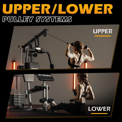 Syedee Multifunctional Home Gym System, Home Gym Station with 100LBS Weight Stack, All in One Workout Machine for Full Body Strength Training
