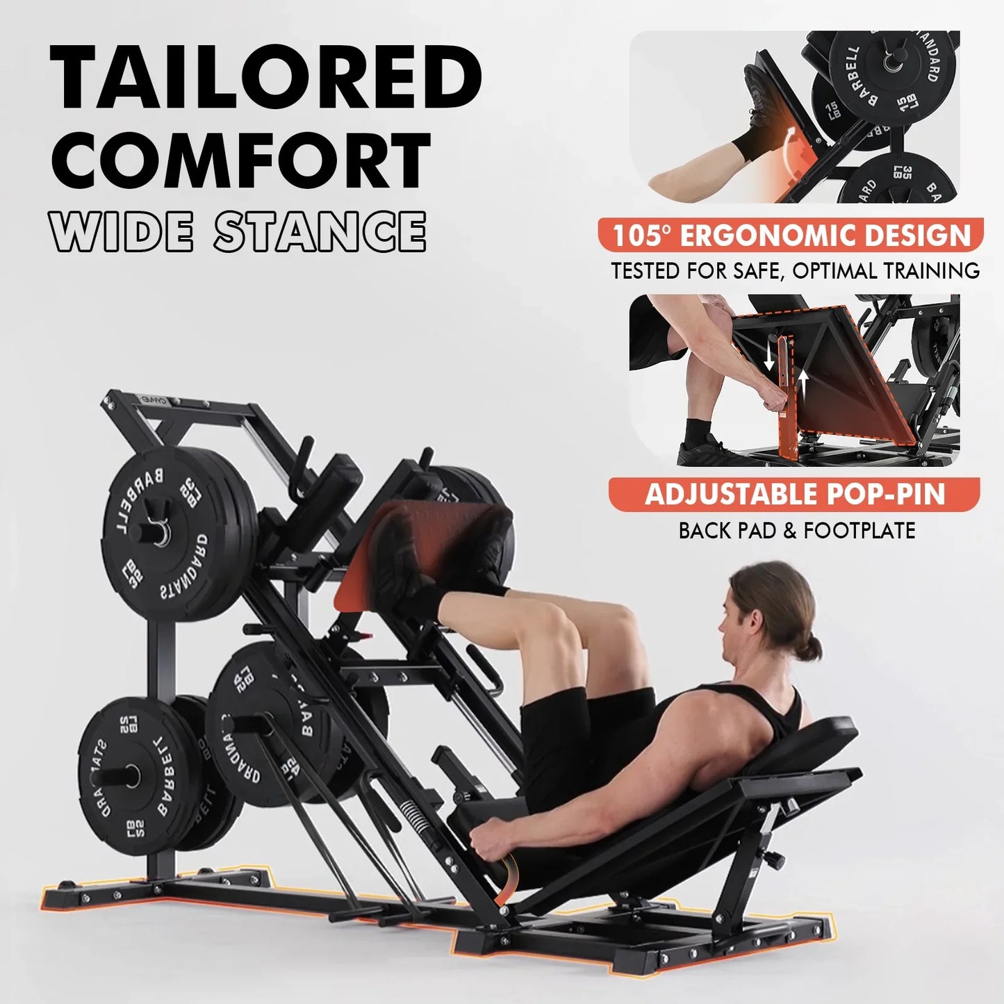 syedee Leg Press Hack Squat Machine, Leg Exercise Machine with Linear Bearing, Lower Body Special with Weight Storage for Quads, Hamstring, Glutes, Calves, Heavy Duty Home Gym Leg Day Equipment