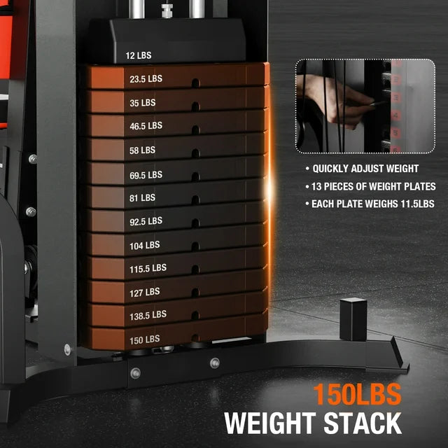 Syedee Home Gym Station, Workout Station with 150LBS Weight Stack, Home Gym Equipment for All Body Training.