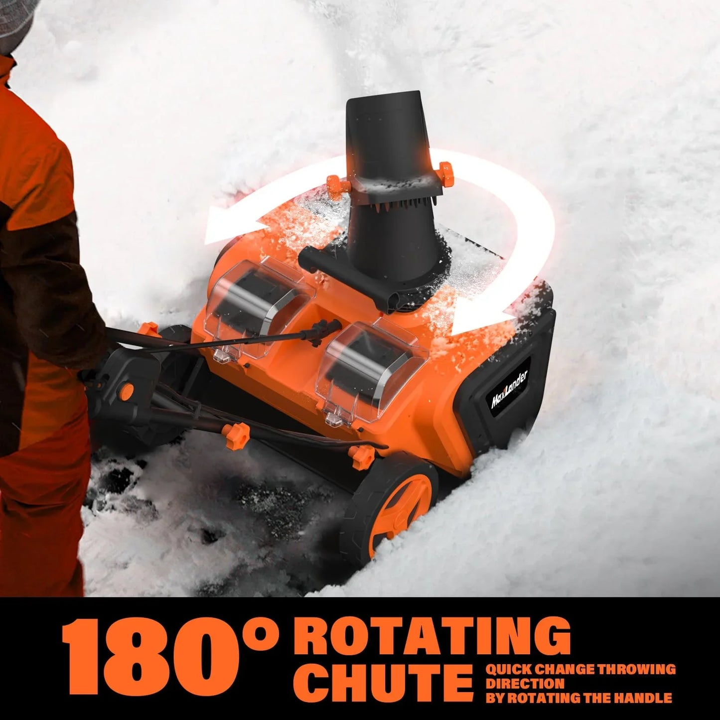 MAXLANDER Snow Blower Cordless, 40V 20-Inch Brushless Cordless Snow Blower with Dual LED Lights, 180  Rotating Chute, Electric Snow Blower Battery Powered 2 x 4.0Ah Batteries and Charger Included