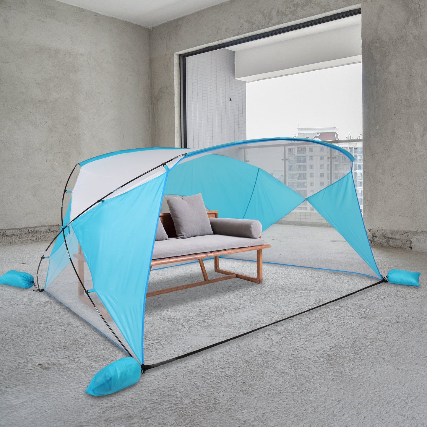 Zimtown Beach Tent UPF 50+ Sun Shelter Silver Coating Canopy with Extended Lightweight Porch Tent for Beach Sun Shade Fishing Hiking 7.87x5.9ft