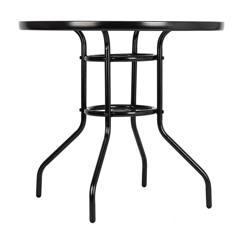 31.5 In Outdoor Glass Table, Patio Round Table, Dining Table with Tempered Glass Tabletop for Indoor, Steel Frame for Yard Lawn Porch Balcony