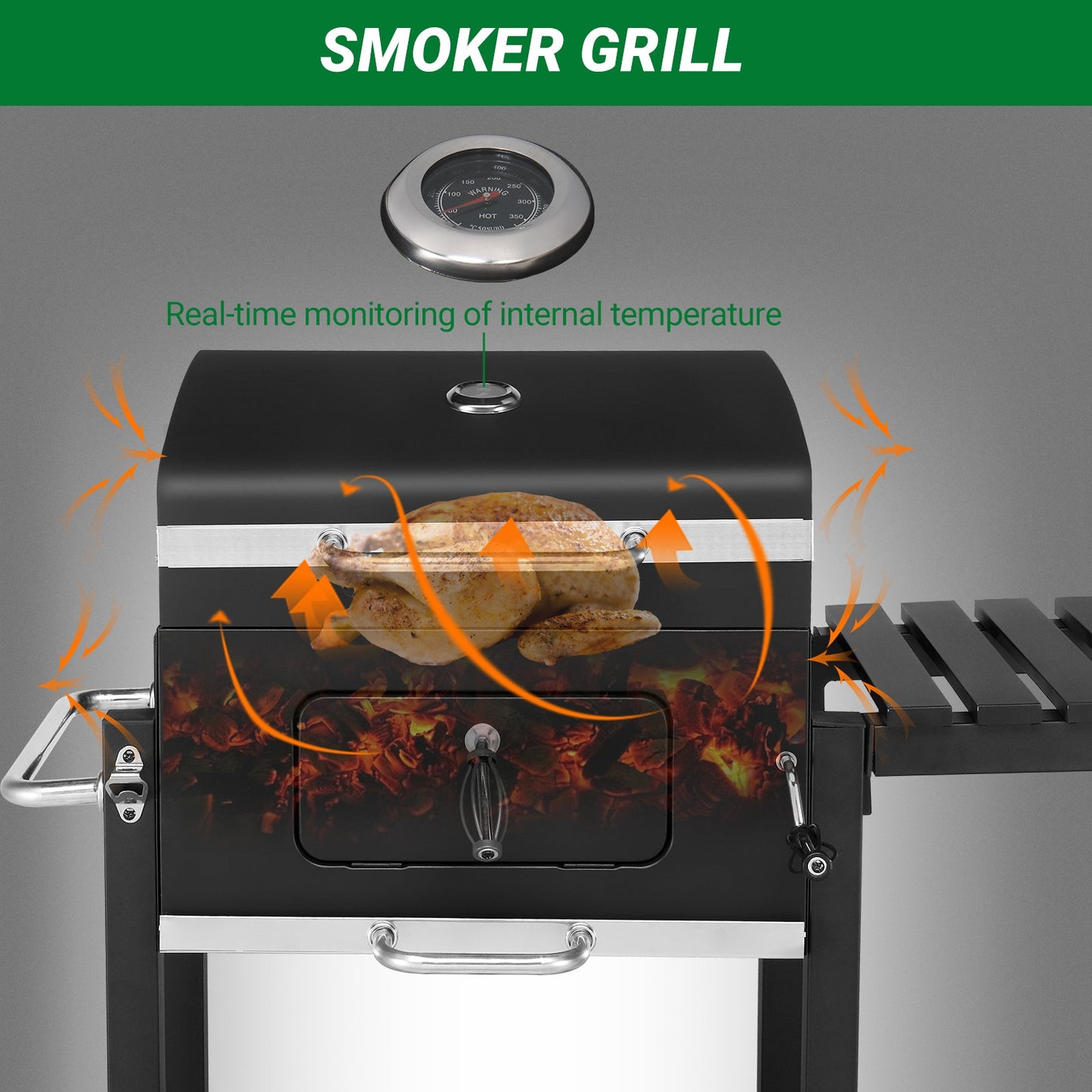 BBQ Charcoal Grill Outdoor Barbecue Pit Smoker with Double Grill,Liftable Charcoal Tray