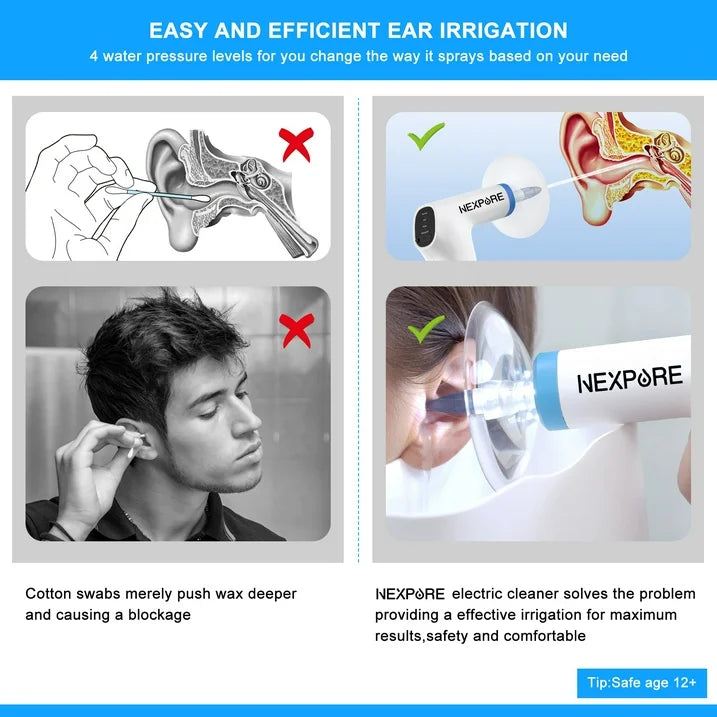 NEXPURE Ear Wax Removal, Ear Cleaning Kit,4 Cleaning Modes, One-Touch Start Water Spray,5 Ear Tips  Ear Basin