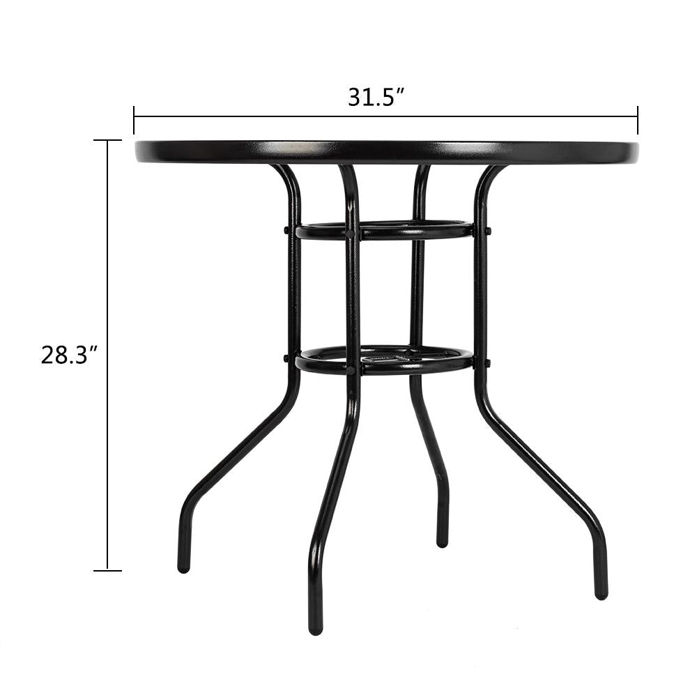 31.5 In Outdoor Glass Table, Patio Round Table, Dining Table with Tempered Glass Tabletop for Indoor, Steel Frame for Yard Lawn Porch Balcony
